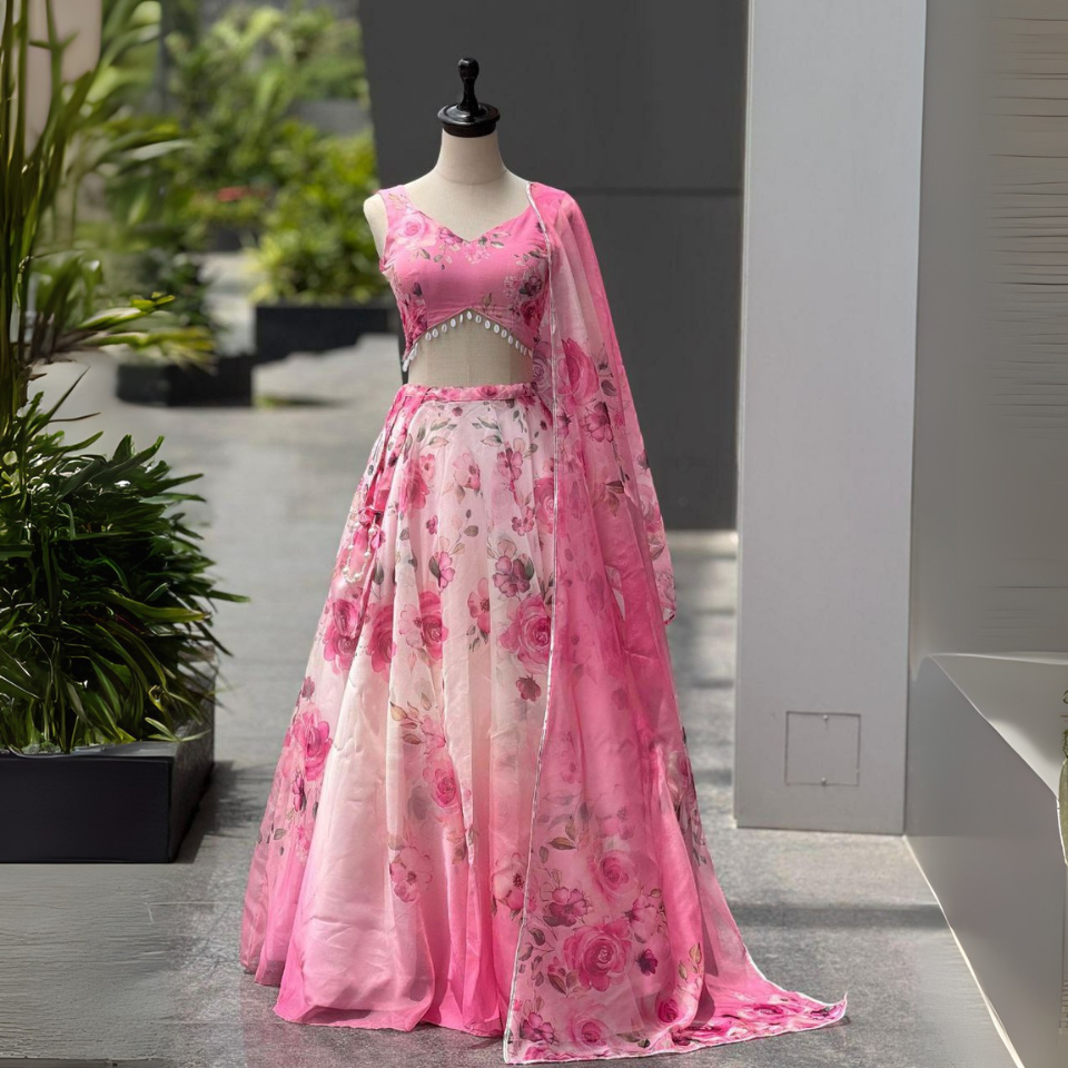 Beautiful pure organza silk lehenga set
