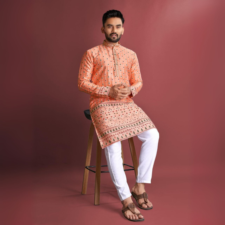 Elegant heavy J-card silk kurta