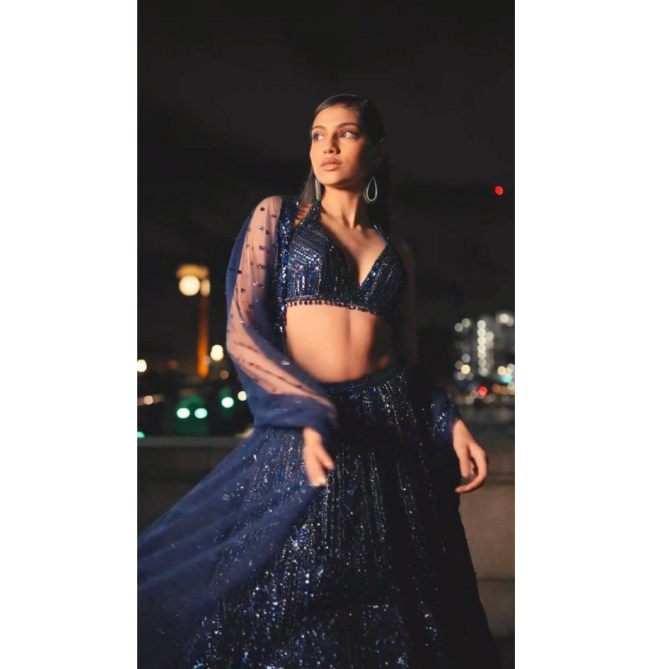 Net lehenga with sequins & Dori work