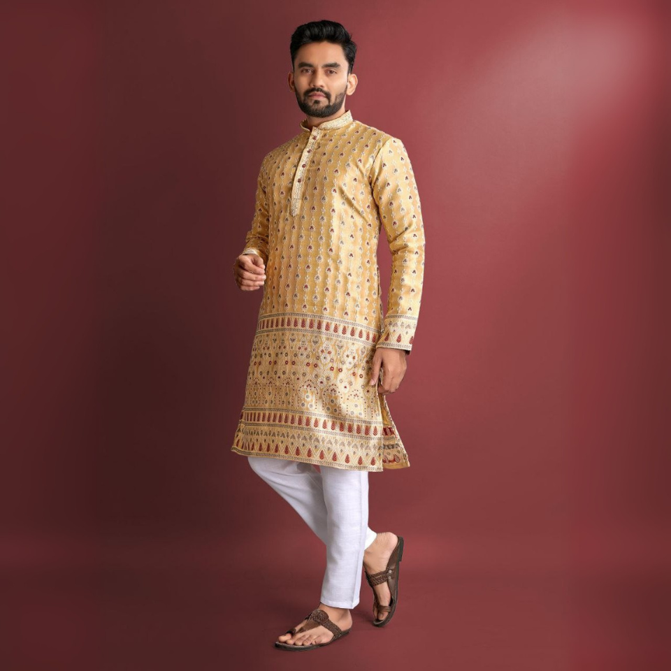 Elegant heavy J-card silk kurta