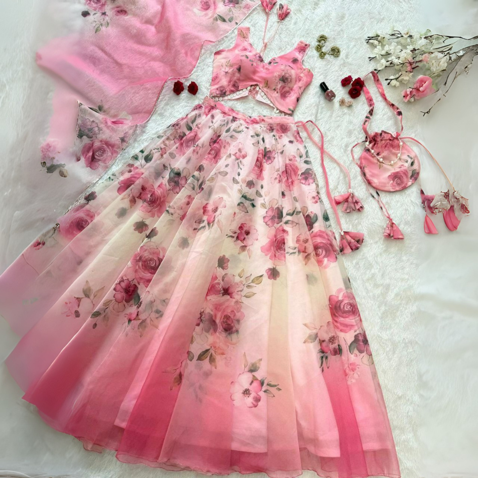 Beautiful pure organza silk lehenga set