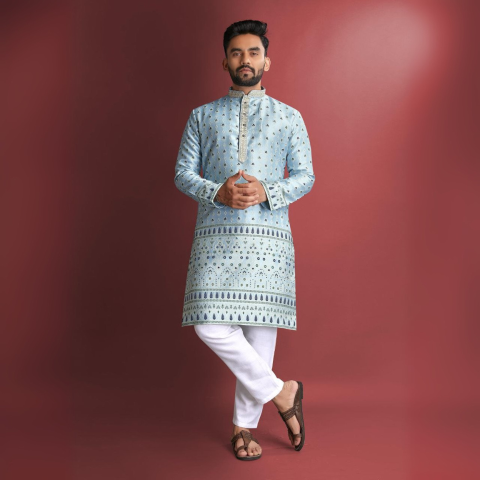 Elegant heavy J-card silk kurta