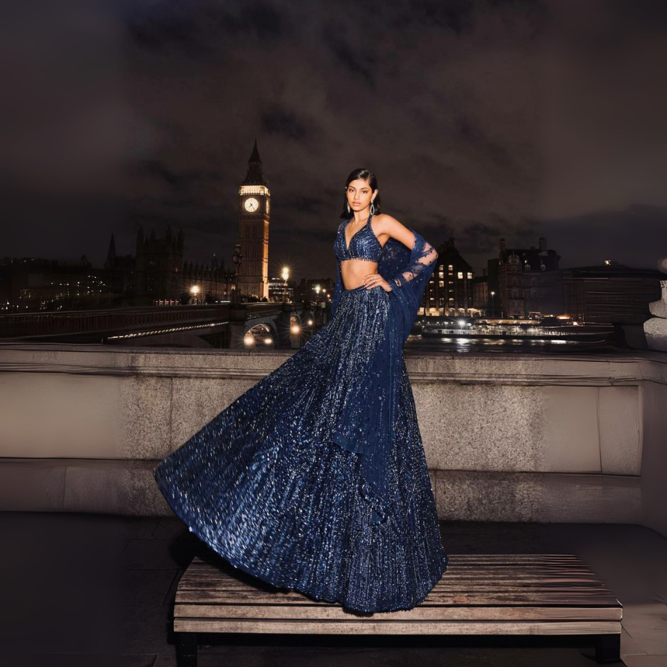 Net lehenga with sequins & Dori work