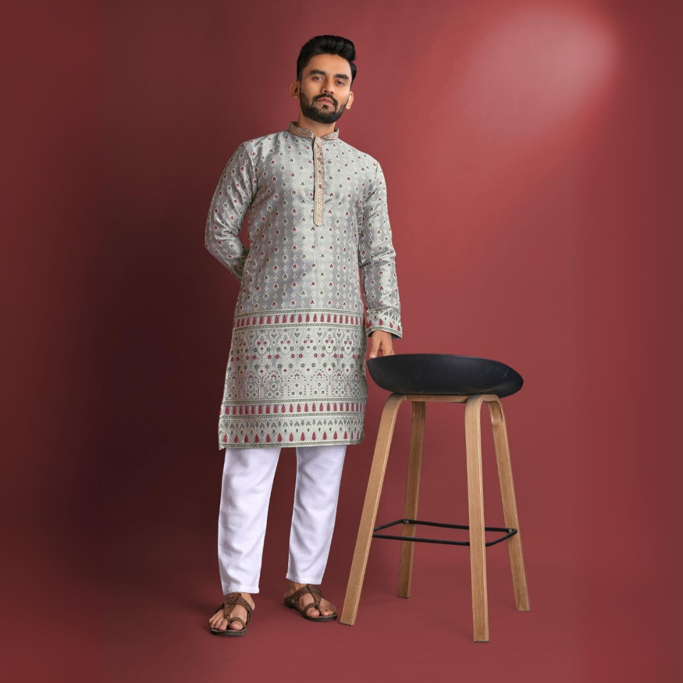 Elegant heavy J-card silk kurta