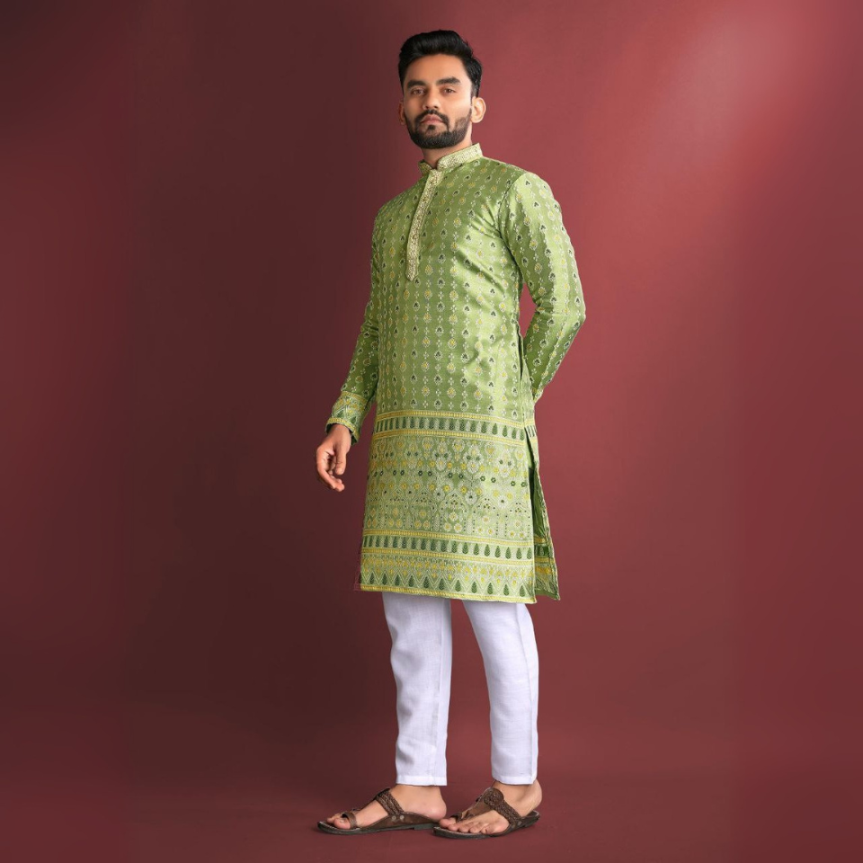Elegant heavy J-card silk kurta
