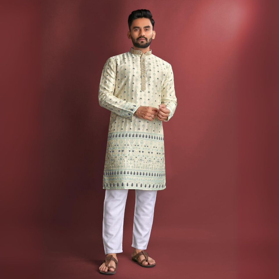 Elegant heavy J-card silk kurta