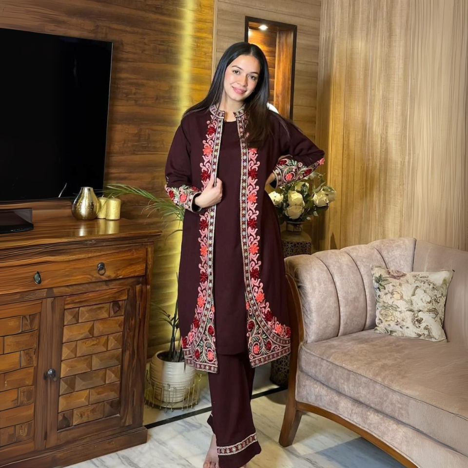 Rayon Designer Suit with Shrug & Pant