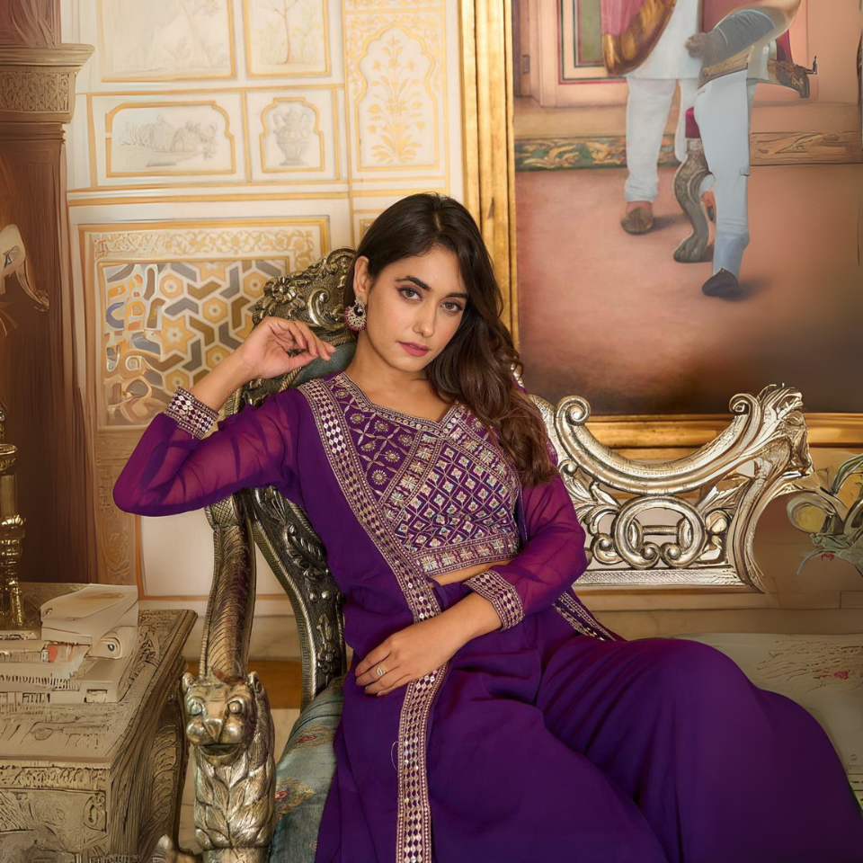 Embroidered Shrug Palazzo Set