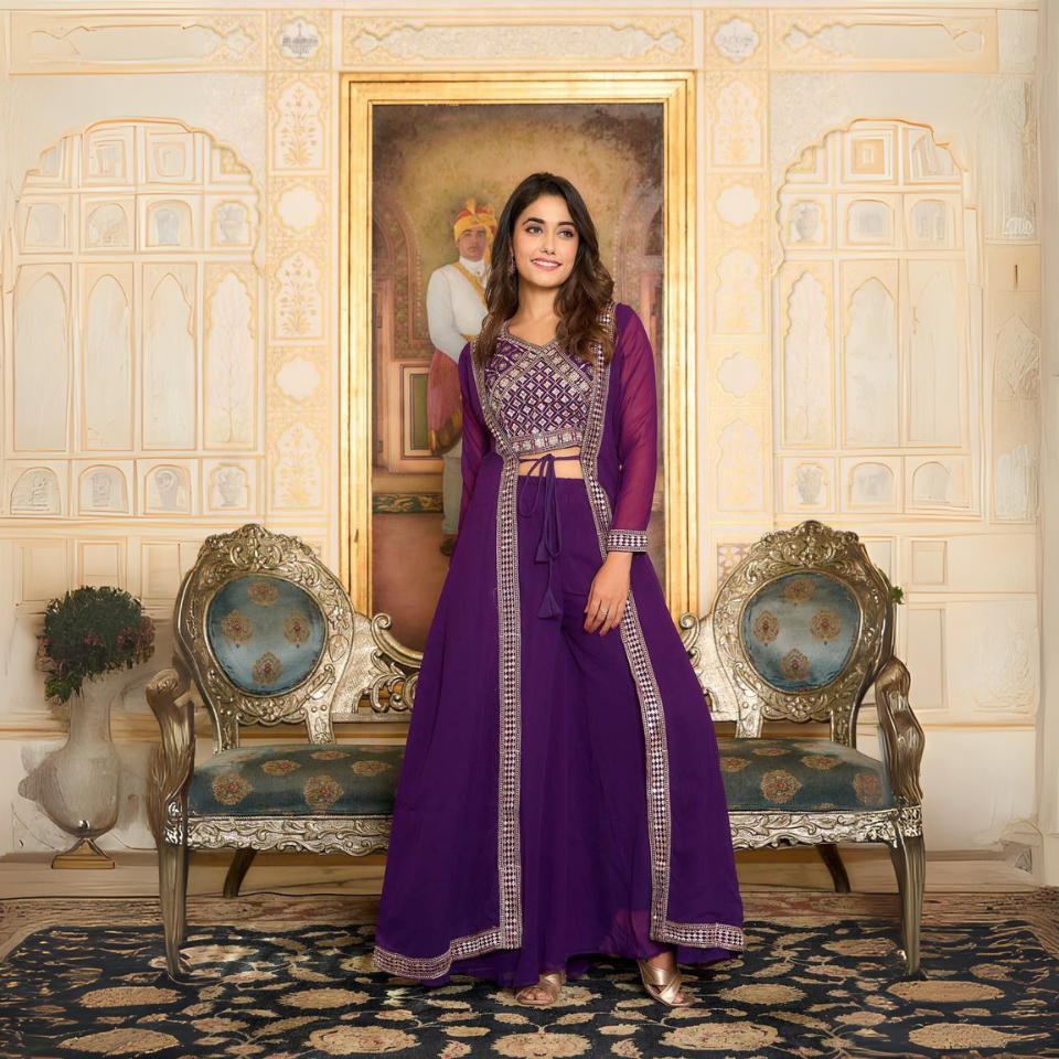 Embroidered Shrug Palazzo Set