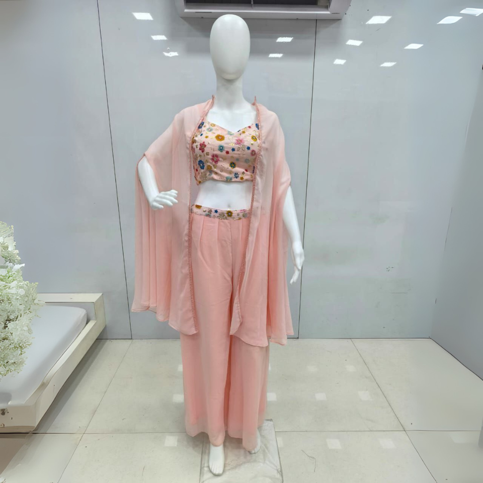 Pure Bandhej Choli with Chinon Lehenga & Shrug