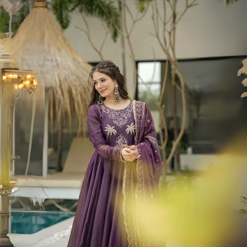 Designer Gold Crash Embroidered Gown Set with Dupatta