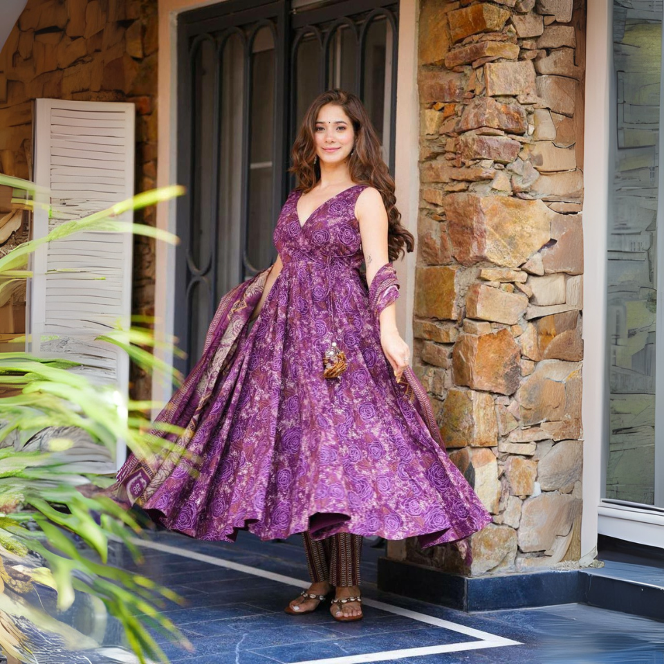 Digital Printed Cotton Anarkali Suit
