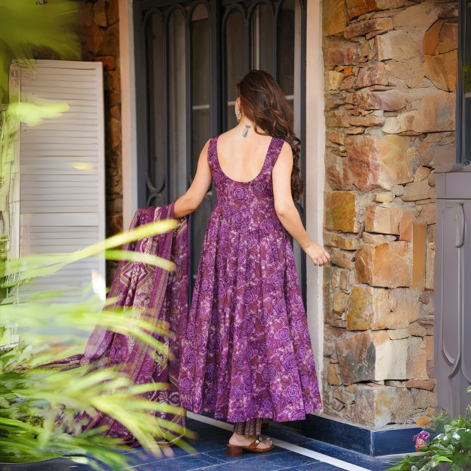 Digital Printed Cotton Anarkali Suit
