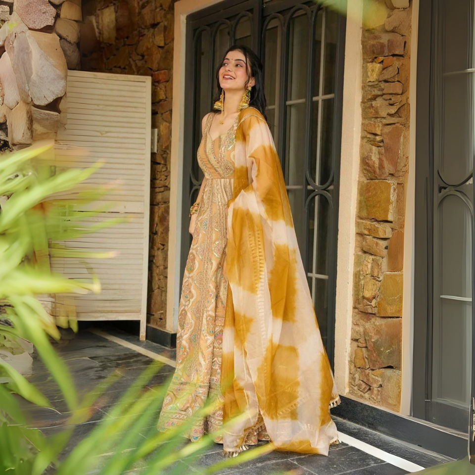 Pure Jimmy Organza Digital Printed Anarkali Gown