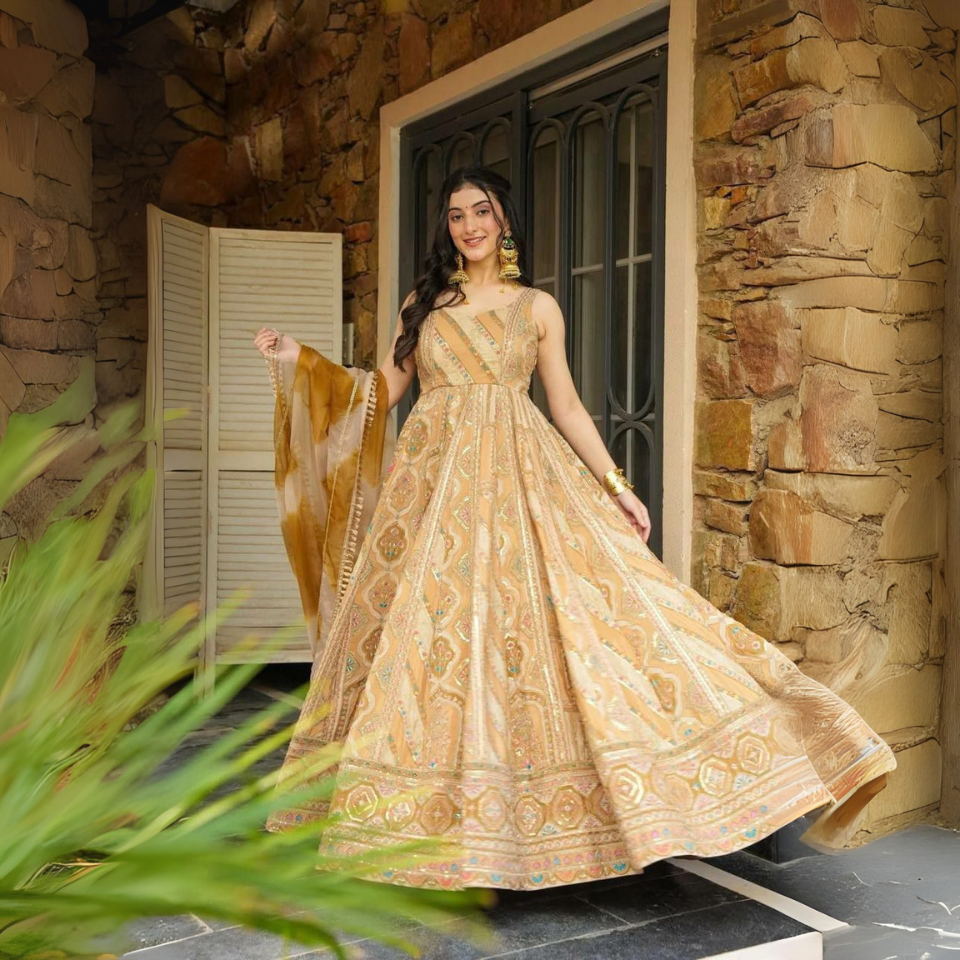 Pure Jimmy Organza Digital Printed Anarkali Gown