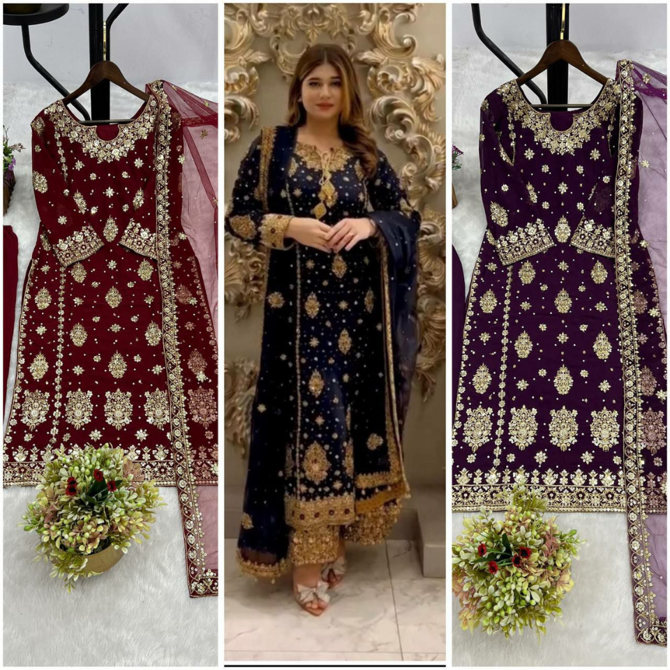 Faux Georgette Embroidered Kurti Plazzo Set
