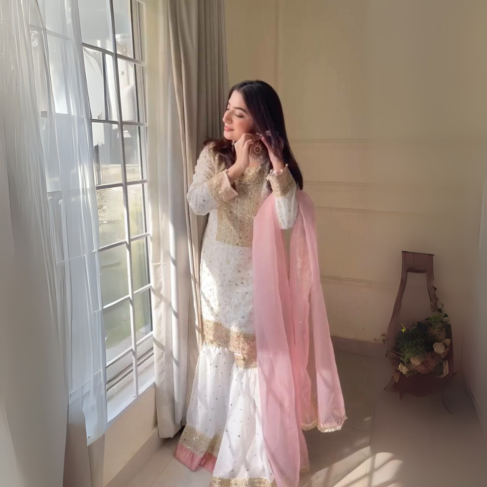 Heavy Faux Georgette Embroidered Kurti Sharara Set with Dupatta