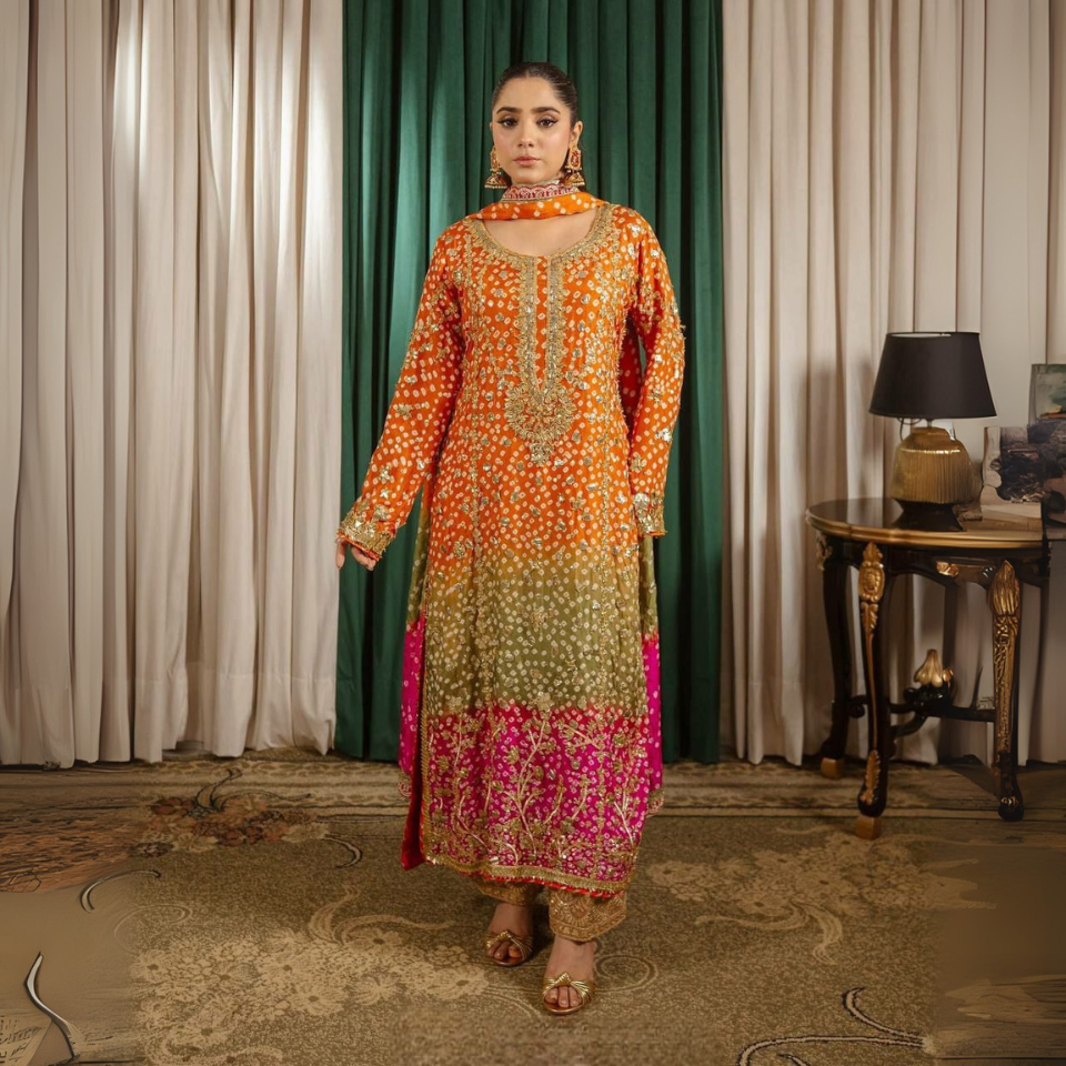 Heavy Chinon Silk Embroidered Kurti Set with Plazzo & Dupatta
