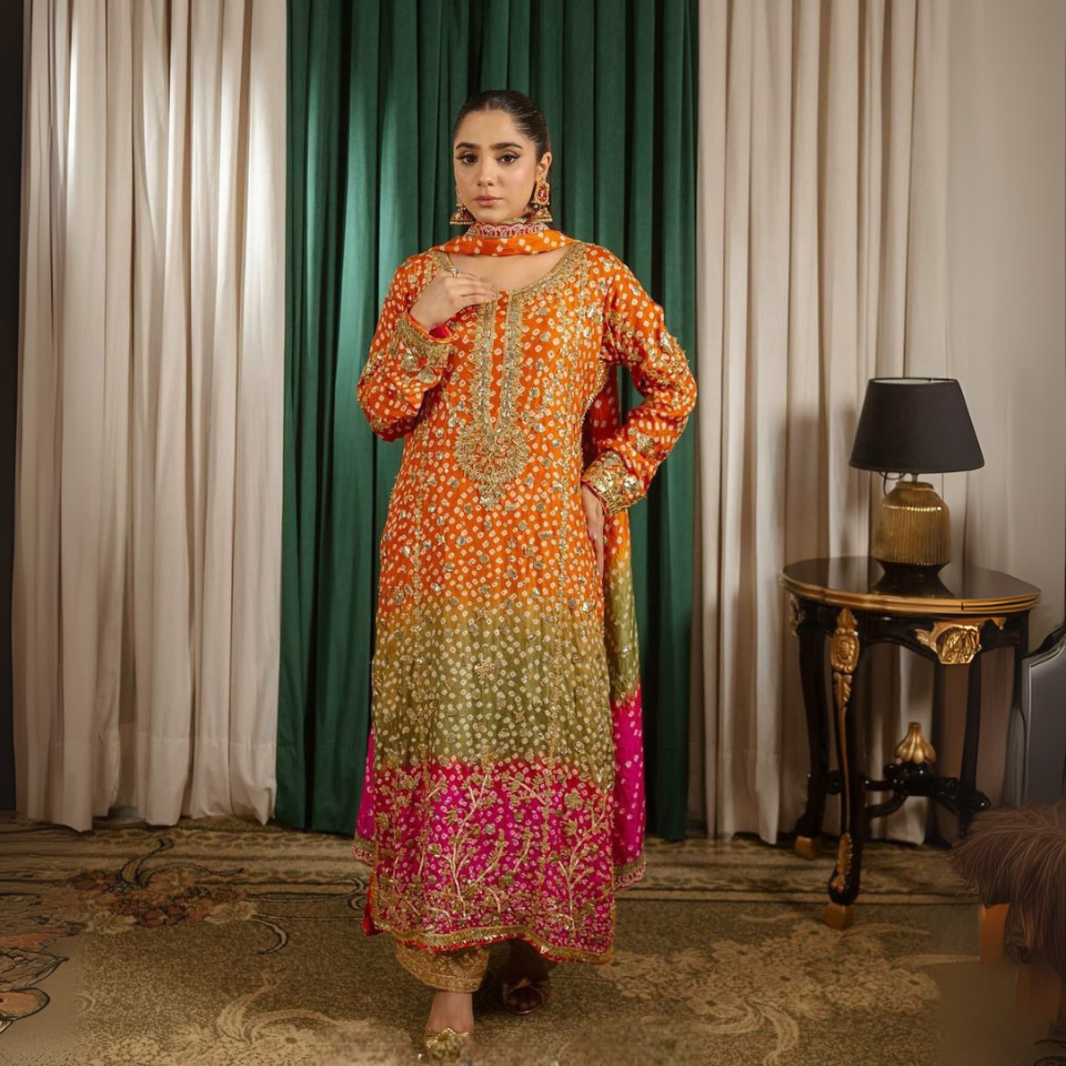 Heavy Chinon Silk Embroidered Kurti Set with Plazzo & Dupatta