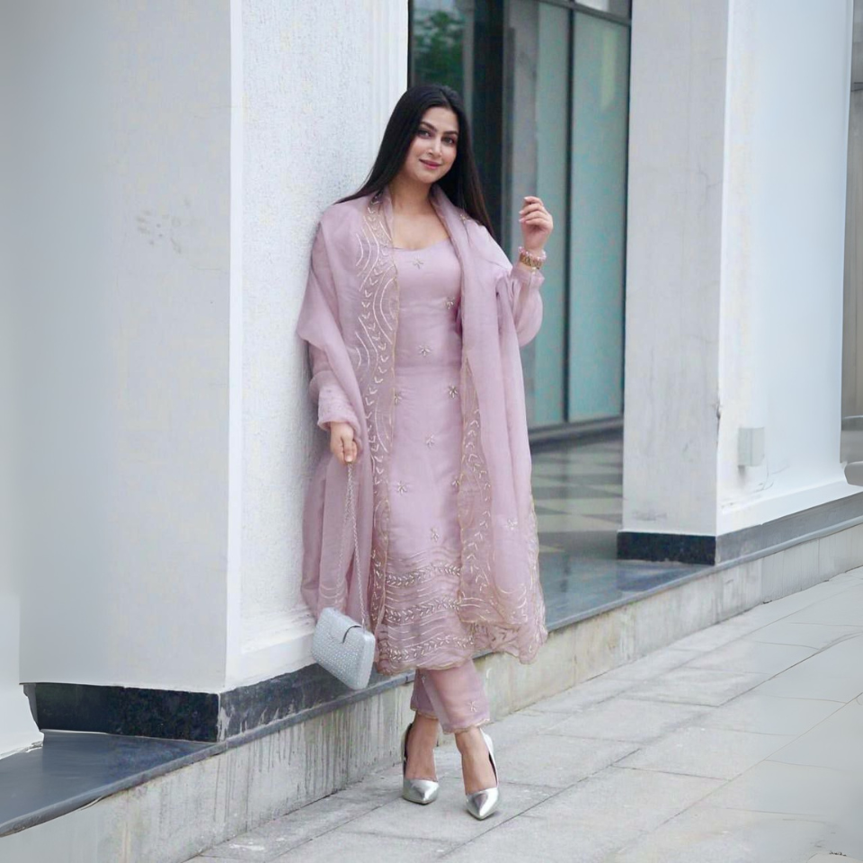 Soft Teby Silk Embroidered Kurti Set with Dupatta