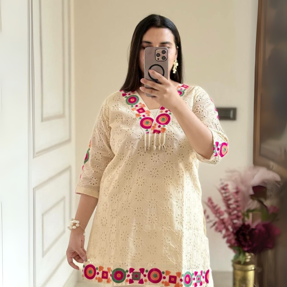 Khadi Cotton Schiffli Work Co-ord Set