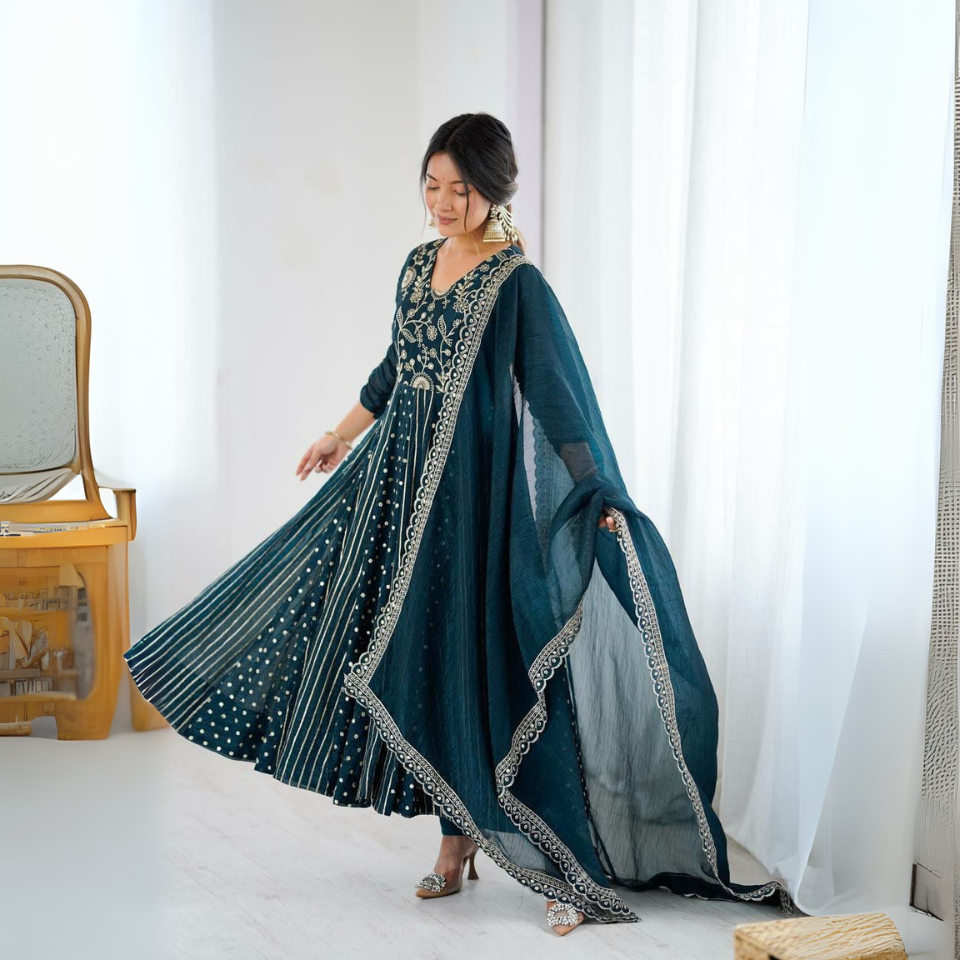Elegant Anarkali Gown in Crunchy Silk