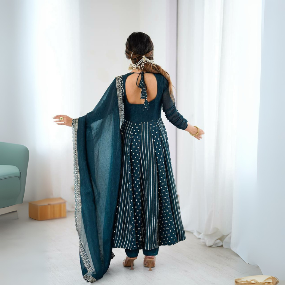 Elegant Anarkali Gown in Crunchy Silk
