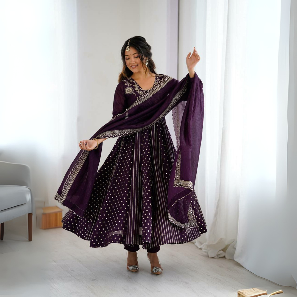 Elegant Anarkali Gown in Crunchy Silk