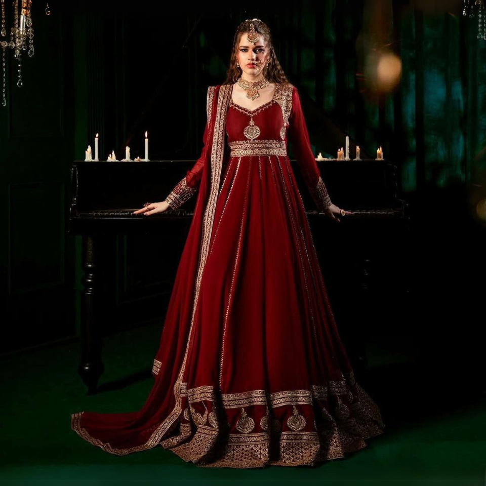 Designer Faux Georgette Embroidered Anarkali Set
