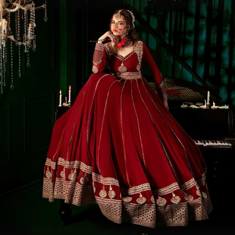 Designer Faux Georgette Embroidered Anarkali Set