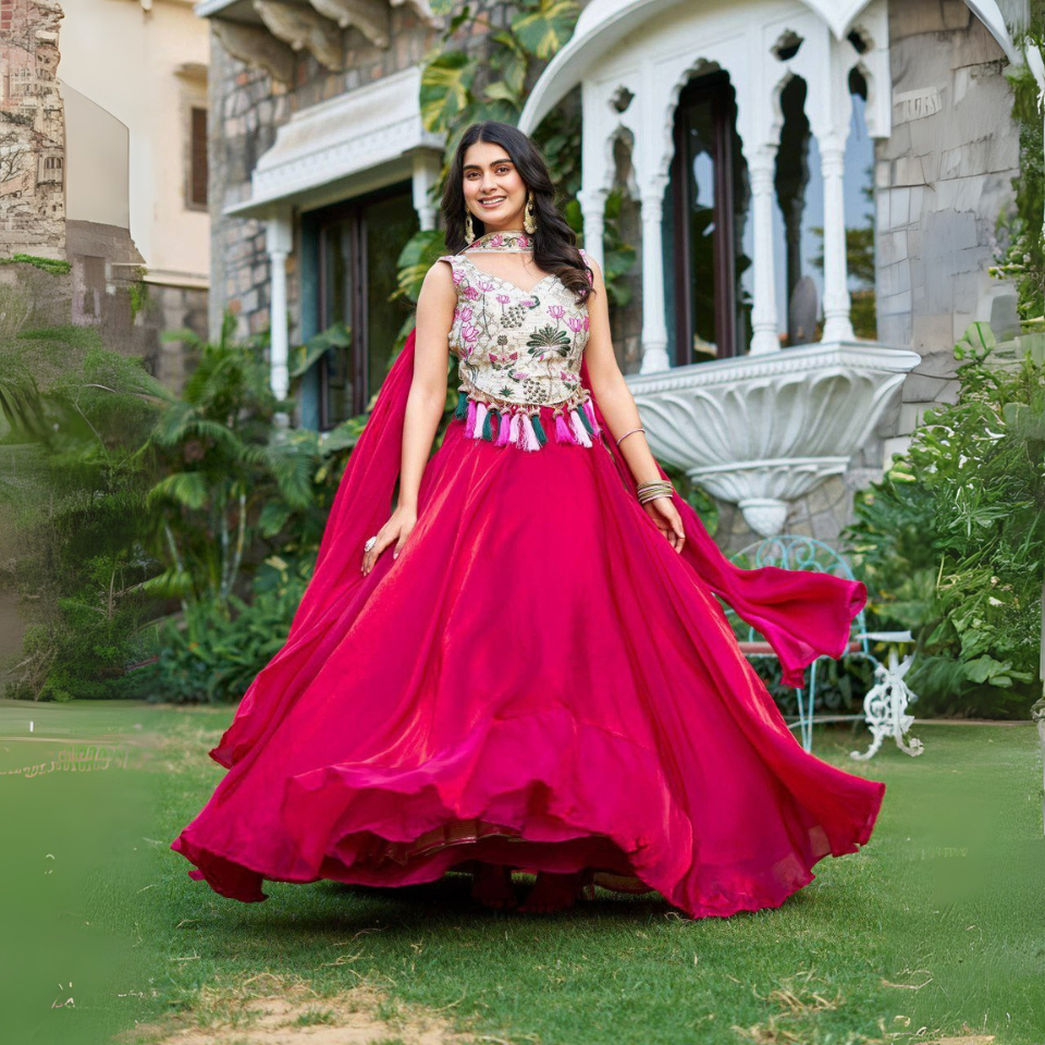 Pure Silk Lehenga Choli with Heavy Embroidery