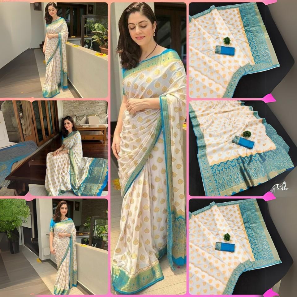 Soft Lichi Silk Saree with Rich Pallu & Jacquard Border