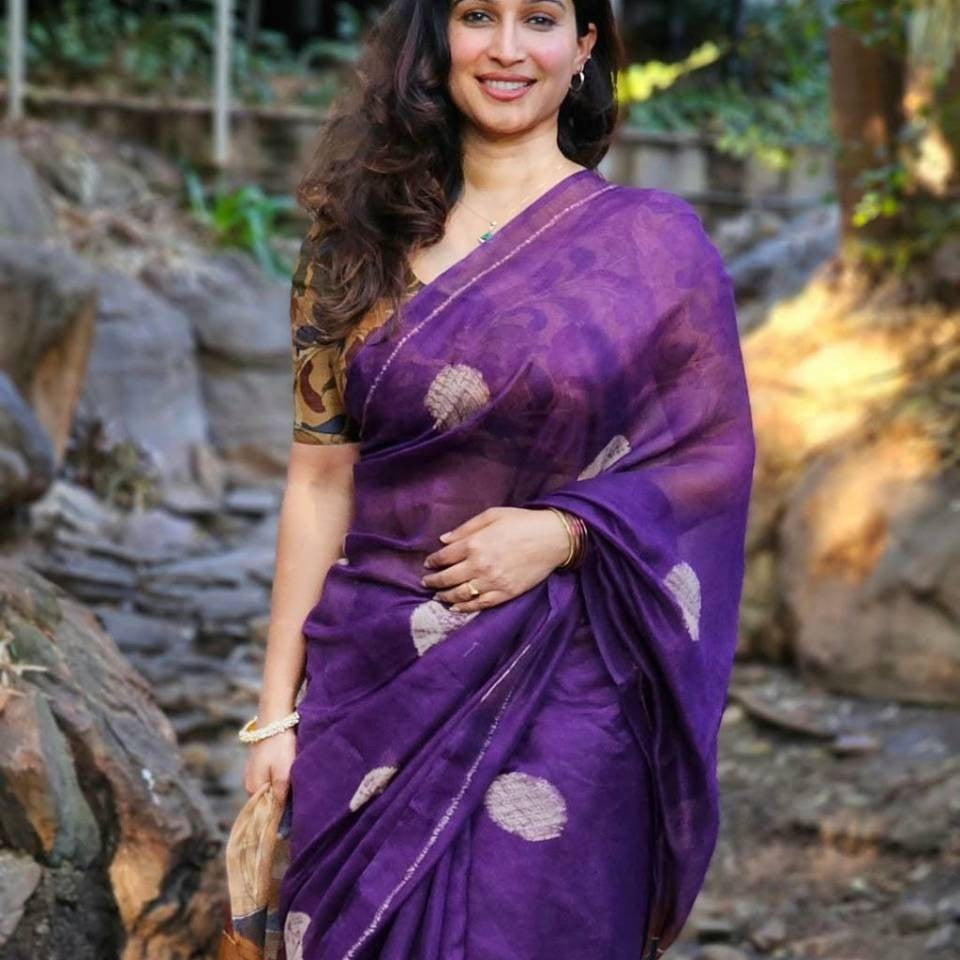 Silk Linen Saree with Shibori & Kalamkari Fusion