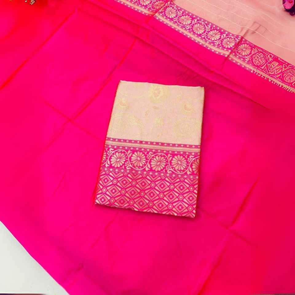 Soft Lichi Silk Saree with Rich Jacquard Work & Contrast Blouse