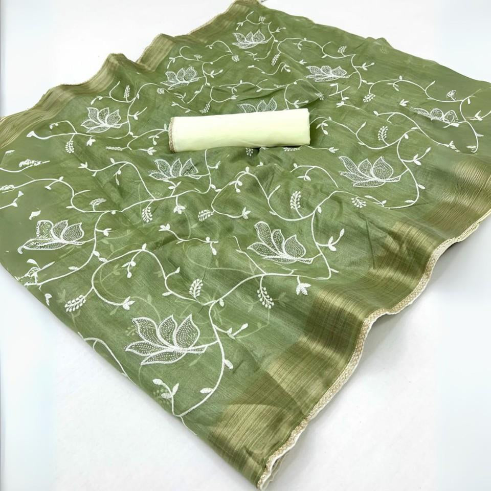 Soft Span Cotton Saree with Chitoski Embroidery