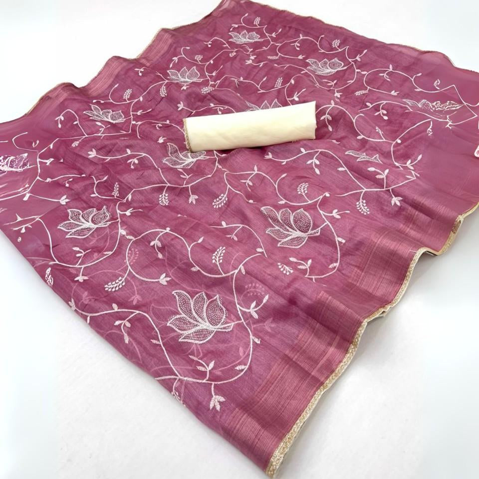 Soft Span Cotton Saree with Chitoski Embroidery