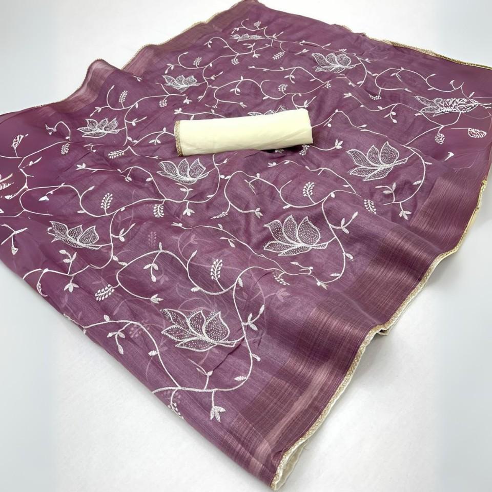 Soft Span Cotton Saree with Chitoski Embroidery