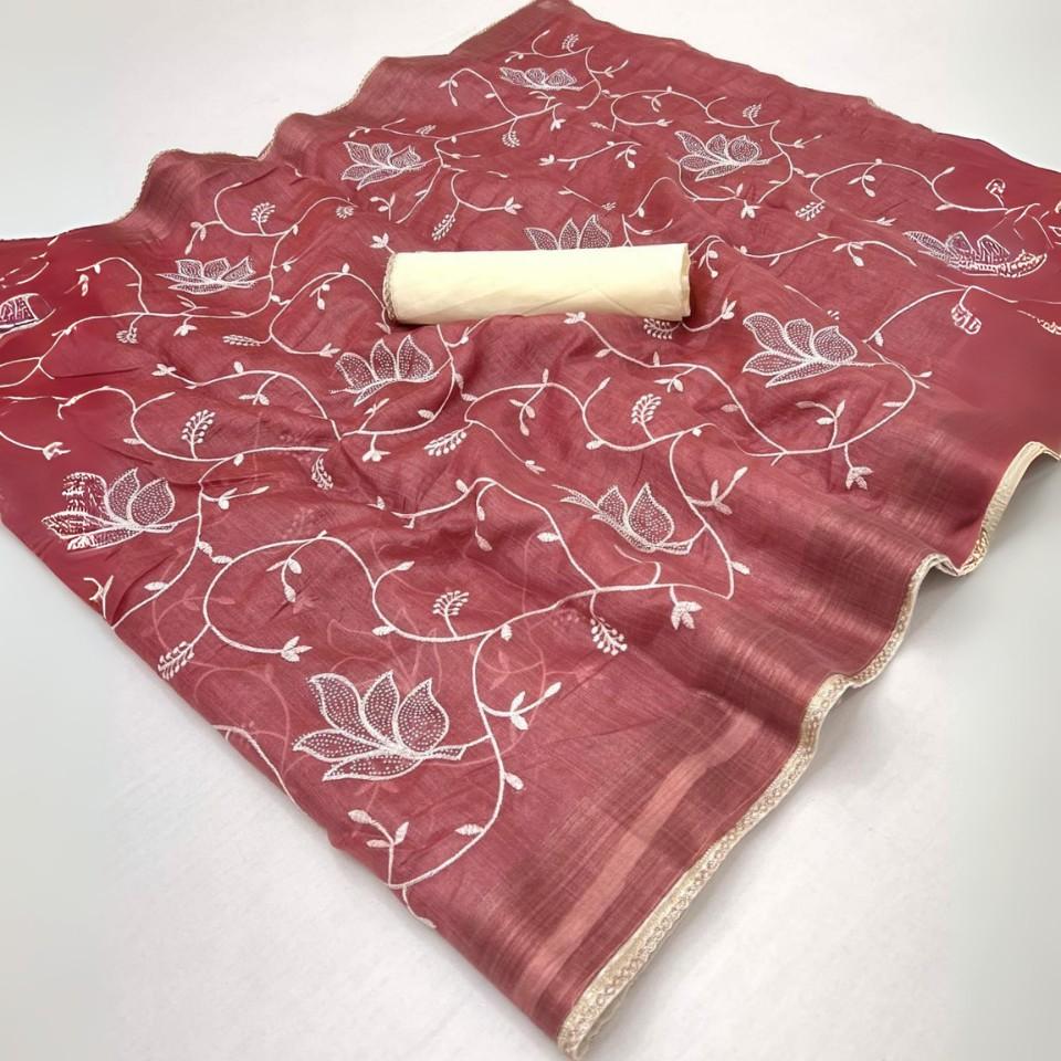 Soft Span Cotton Saree with Chitoski Embroidery