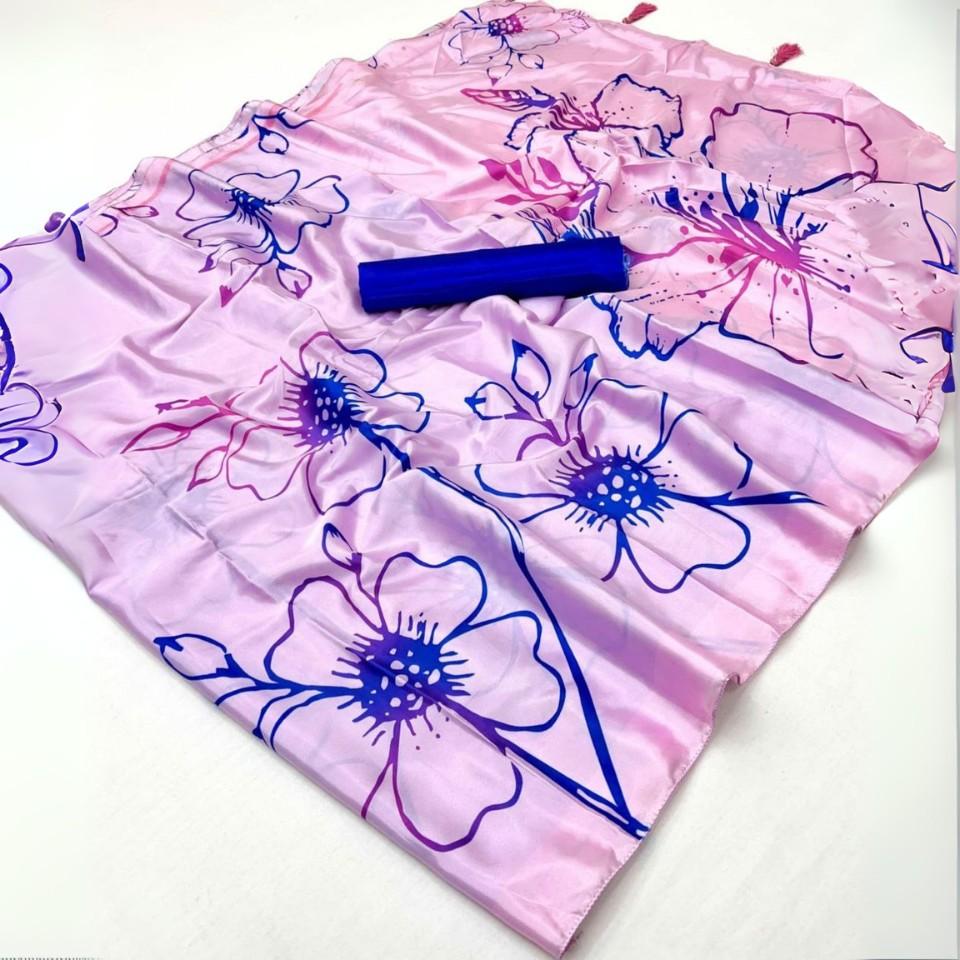 Silk Crepe Saree with Floral Digital Print