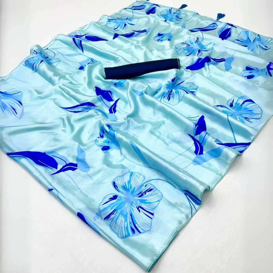 Silk Crepe Saree with Floral Digital Print