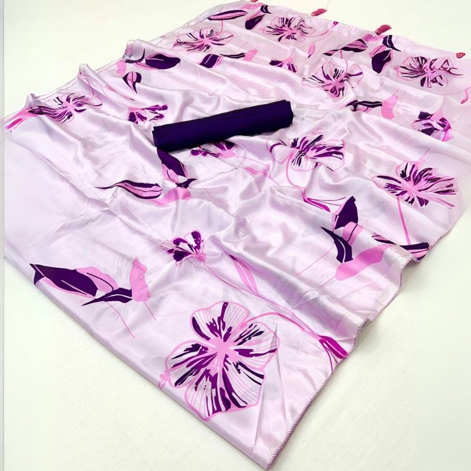 Silk Crepe Saree with Floral Digital Print