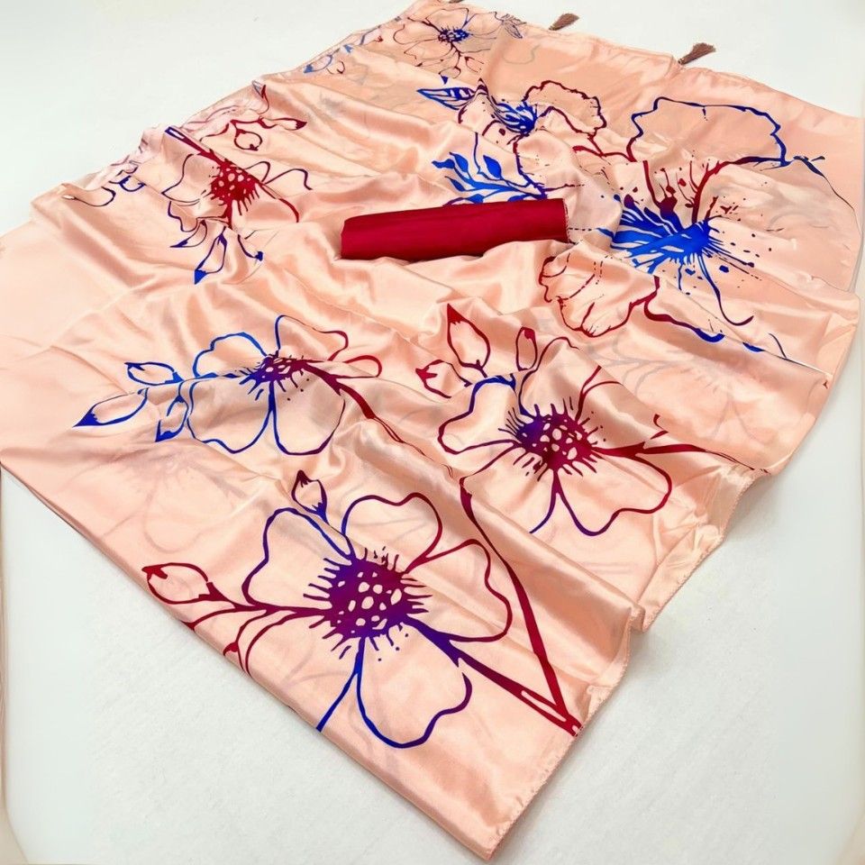Silk Crepe Saree with Floral Digital Print
