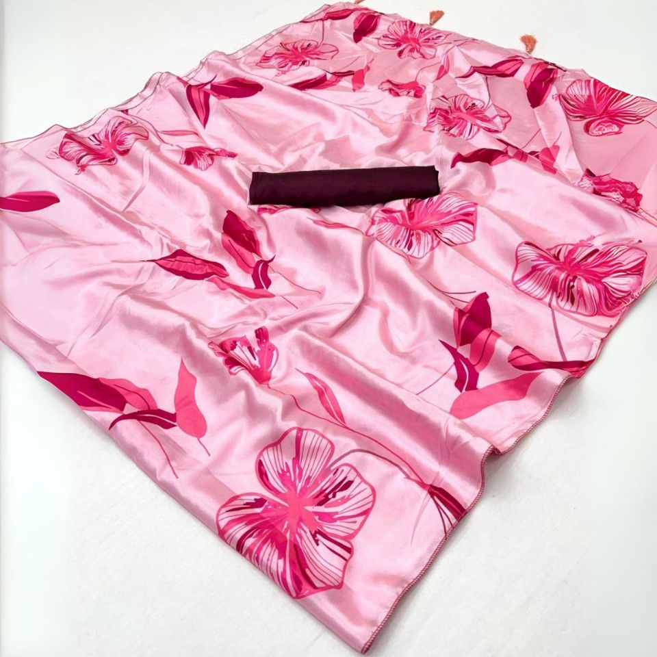 Silk Crepe Saree with Floral Digital Print