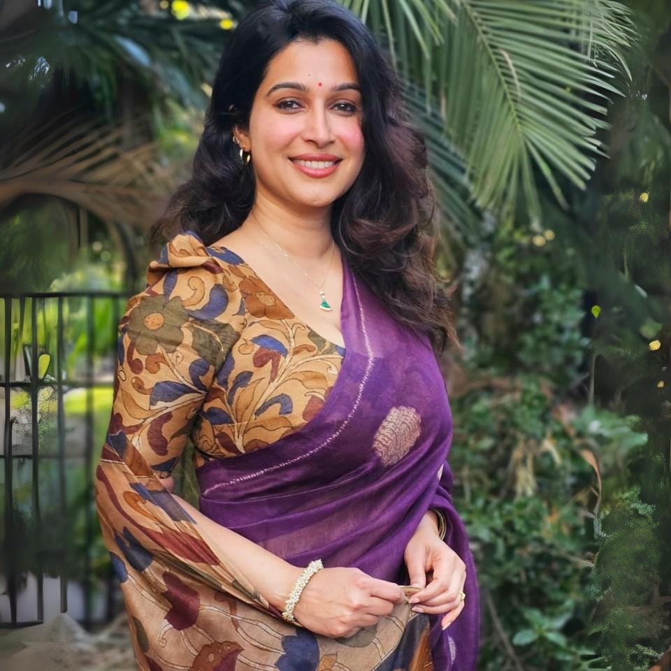 Silk Linen Saree with Shibori & Kalamkari Fusion