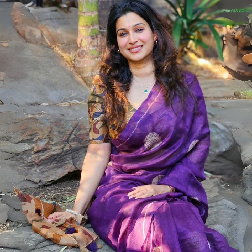 Silk Linen Saree with Shibori & Kalamkari Fusion