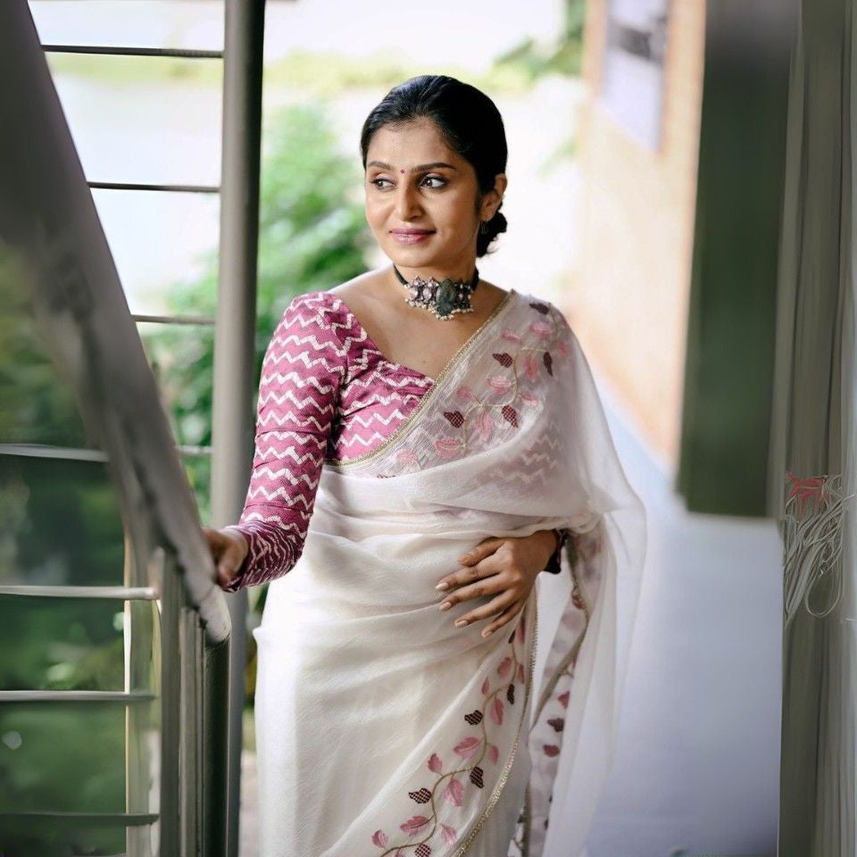 Crush Georgette Saree with Multi Embroidery Work