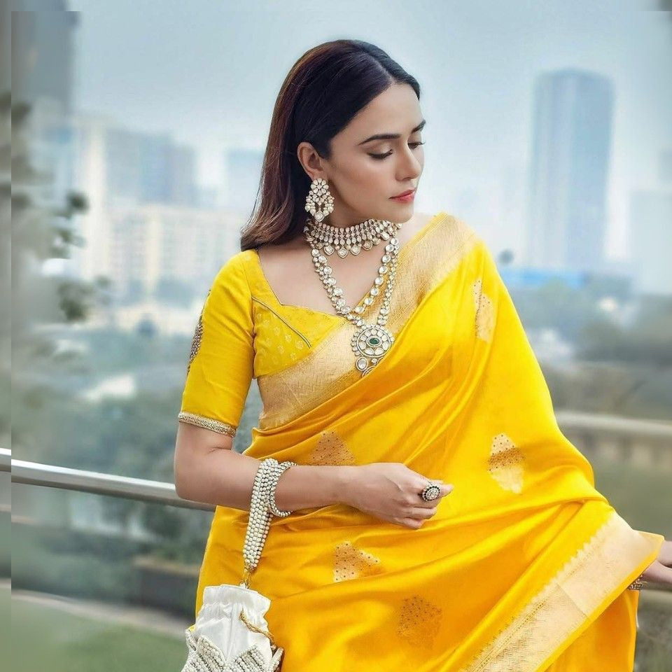 Soft Lichi Silk Saree with Rich Pallu & Jacquard Border Blouse