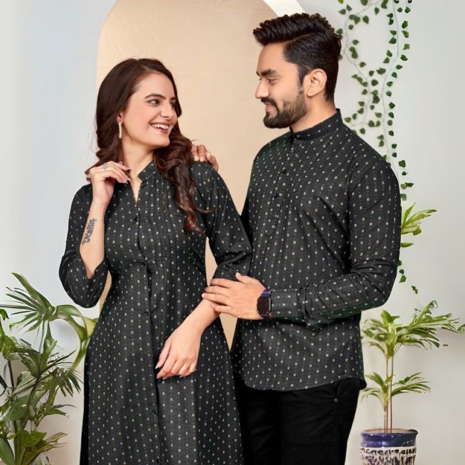 Elegant cotton jacquard couple wear set