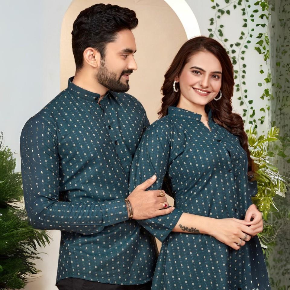 Elegant cotton jacquard couple wear set