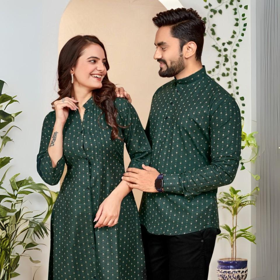 Elegant cotton jacquard couple wear set
